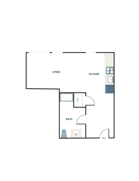 Floor plan for studio, 1 bath, 326 sqft